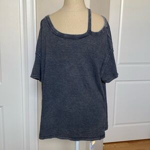 We the Free T shirt Tee Women’s Gray Oversized Cropped Boxy slub knit Size M